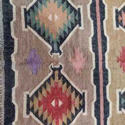 Handwoven Wool Jute Kilim Rug - Multicolour Tribal Flatweave Carpet Area in Earthy Tones - thumbnail 3