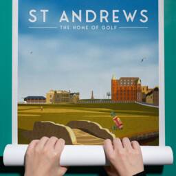 st Andrews Golf Print, 18Th Hole, Swilcan Bridge, Home Of Golf, The Old Course, Grand Lady, Scotland Illustration Art - thumbnail 3