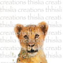 Illustration Of A Baby Lion, Printing On Drawing Paper, Mixed Techniques Animal Painting - thumbnail 2
