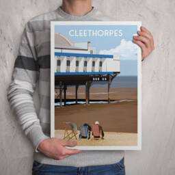 Cleethorpes Print - Deck Chairs At The Pier England Travel Poster North East Lincolnshire Coastal Wall Art A3, A2, A1 Sizes - thumbnail 2