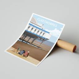 Cleethorpes Print - Deck Chairs At The Pier England Travel Poster North East Lincolnshire Coastal Wall Art A3, A2, A1 Sizes - thumbnail 3