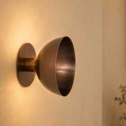 Patina Brass Bowl Wall Sconce - Handmade Light Modern Minimalist Lamp Custom Finishes Available Artisan Lighting - thumbnail 4