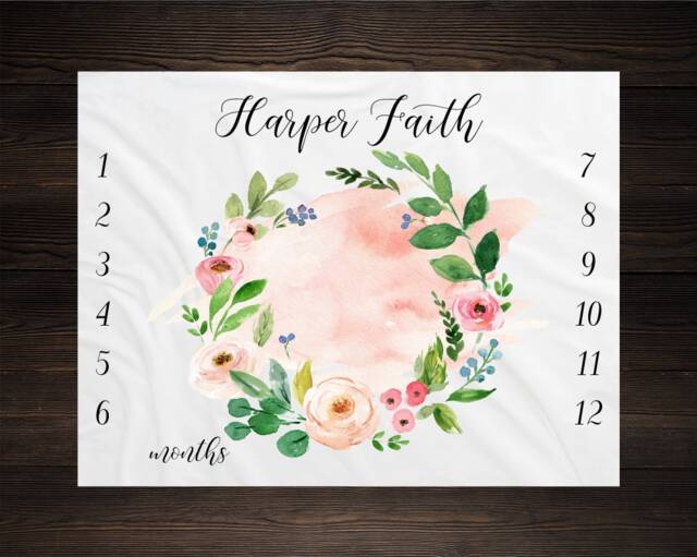 Milestone Blanket Month Baby Growth Tracker Soft Fleece Shower Newborn Gift Floral Watch Me Grow - image 1