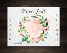 Milestone Blanket Month Baby Growth Tracker Soft Fleece Shower Newborn Gift Floral Watch Me Grow - thumbnail 1