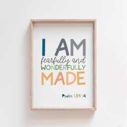 Fearfully & Wonderfully Made Print, Christian Wall Art, Scripture Prints, Boys Nursery Bible Verse Bedroom Decor - thumbnail 2