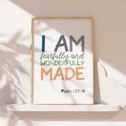 Fearfully & Wonderfully Made Print, Christian Wall Art, Scripture Prints, Boys Nursery Bible Verse Bedroom Decor - thumbnail 1