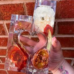 Flower Preservation Tea Light Holder/Wedding Flowers Bouquet Funeral Resin Heart Freestanding Candle - thumbnail 4
