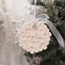 Baby's First Christmas Luxury Snowflake Decoration, Personalised Gift For New Baby To Celebrate Their First