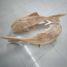 Fish Hanging Lamp Large Rattan Whale Pendant Light Handcrafted Wicker Fish Chandelier Fixture Art Decor - thumbnail 2