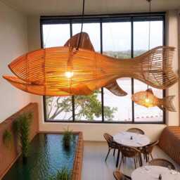 Fish Hanging Lamp Large Rattan Whale Pendant Light Handcrafted Wicker Fish Chandelier Fixture Art Decor - thumbnail 1
