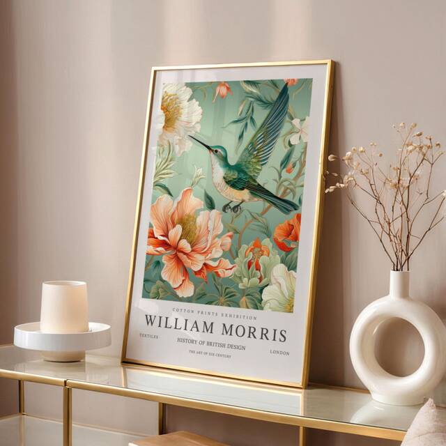 William Morris Print, Art, Exhibition Poster, Birds Morris, Green, Hummingbird Teal Wall Art - image 1