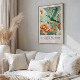 William Morris Print, Art, Exhibition Poster, Birds Morris, Green, Hummingbird Teal Wall Art - thumbnail 2