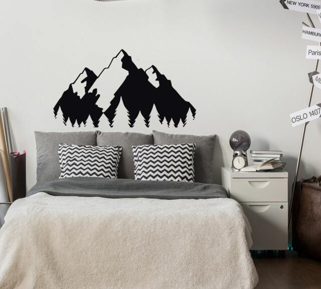 Mountain Landscape Wall Decal - Pine Forest Sticker, Rustic Cabin Decor, Removable Vinyl #129 - image 1