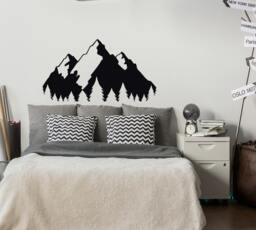Mountain Landscape Wall Decal - Pine Forest Sticker, Rustic Cabin Decor, Removable Vinyl #129 - thumbnail 1