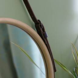 Round Leather Mirror Wooden Frame, Large Frame Mirror, Modern Bathroom Decorative Circle For Living Room & Bedroom - thumbnail 2