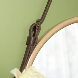 Round Leather Mirror Wooden Frame, Large Frame Mirror, Modern Bathroom Decorative Circle For Living Room & Bedroom - thumbnail 4