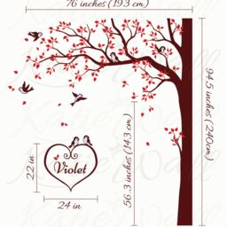 Large Tree Wall Decal With Personalised Baby Name & Birds Corner Decals Decoration Tattoo Kw006 - thumbnail 3