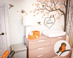Large Tree Wall Decal With Personalised Baby Name & Birds Corner Decals Decoration Tattoo Kw006 - thumbnail 1