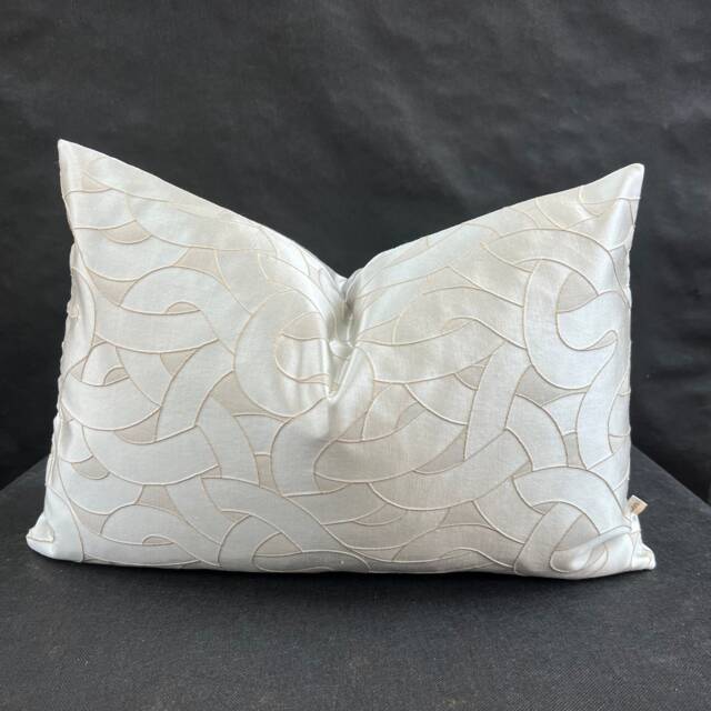 Luxury Designer Silver Grey Swirl Taupe Beige Satin Cushion Cover Throw Pillow - image 1