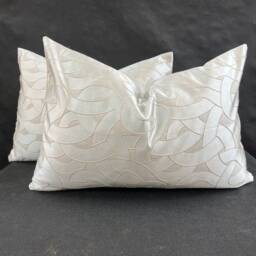 Luxury Designer Silver Grey Swirl Taupe Beige Satin Cushion Cover Throw Pillow - thumbnail 3