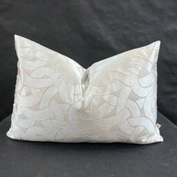 Luxury Designer Silver Grey Swirl Taupe Beige Satin Cushion Cover Throw Pillow - thumbnail 1