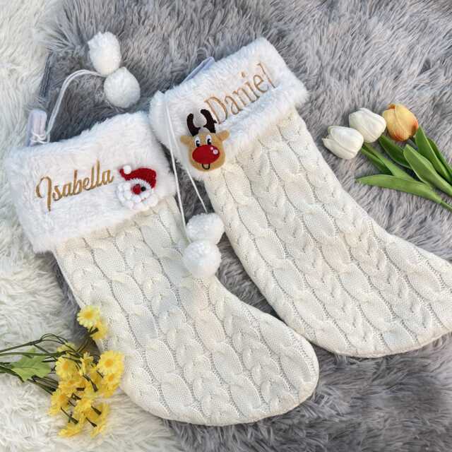 Personalized Knit Christmas Stocking, Embroidered Family Stocking - image 1
