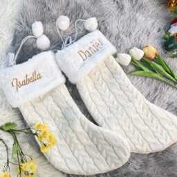 Personalized Knit Christmas Stocking, Embroidered Family Stocking - thumbnail 2
