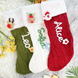 Personalized Knit Christmas Stocking, Embroidered Family Stocking - thumbnail 3