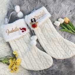 Personalized Knit Christmas Stocking, Embroidered Family Stocking