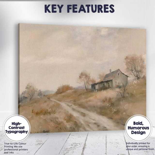 Muted Countryside Cottage Along Winding Path Atmospheric Landscape Canvas Wall Art Print Decor Picture Ready To Hang - image 1