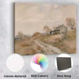Muted Countryside Cottage Along Winding Path Atmospheric Landscape Canvas Wall Art Print Decor Picture Ready To Hang - thumbnail 2