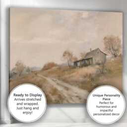 Muted Countryside Cottage Along Winding Path Atmospheric Landscape Canvas Wall Art Print Decor Picture Ready To Hang - thumbnail 3