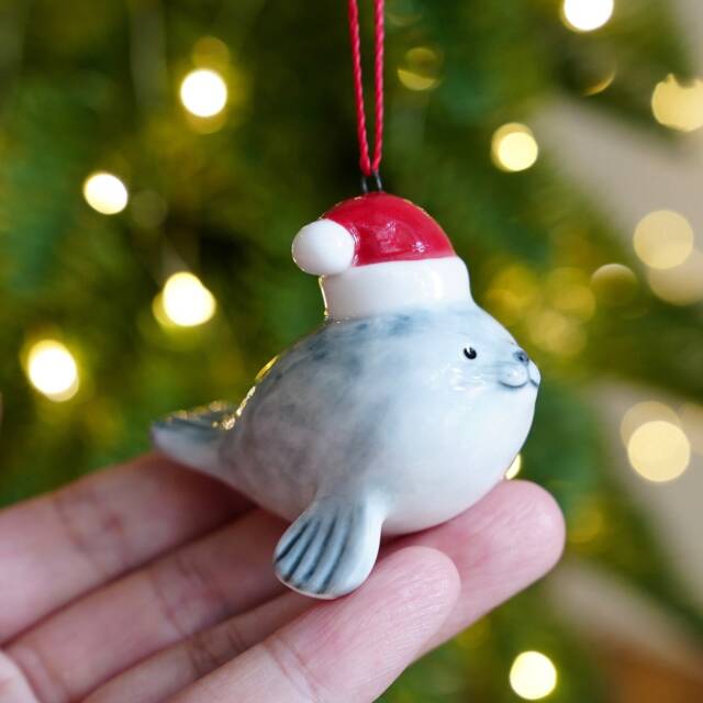 Handmade Ceramic Seal Christmas Ornament, Cute Figurine - image 1