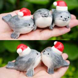 Handmade Ceramic Seal Christmas Ornament, Cute Figurine - thumbnail 2