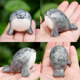 Handmade Ceramic Seal Christmas Ornament, Cute Figurine - thumbnail 3