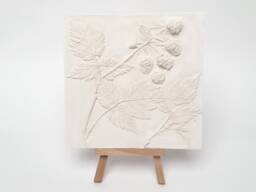 Tile Raspberries Cast. Botanical Decorative Unique Plaster Wall Art Frame Wood Concrete Impression Pressed Flowers Eco Friendly