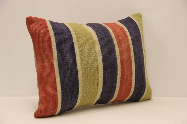 striped Wool Kilim Lumbar Pillow Cover, Boho Throw 14x20 - image 1
