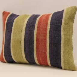 striped Wool Kilim Lumbar Pillow Cover, Boho Throw 14x20 - thumbnail 3