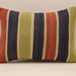 striped Wool Kilim Lumbar Pillow Cover, Boho Throw 14x20 - thumbnail 2