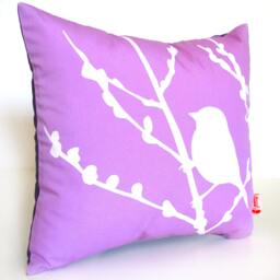 Lavender Bird On Cherry Blossom - Mini 10.5 Inches Square Pillow - thumbnail 2