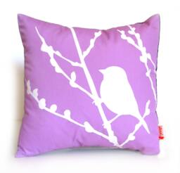 Lavender Bird On Cherry Blossom - Mini 10.5 Inches Square Pillow - thumbnail 1