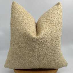 Cream Boucle Pillow Cover, Wool Blend Cushion, Boho Home Decor - 20x20 - thumbnail 4