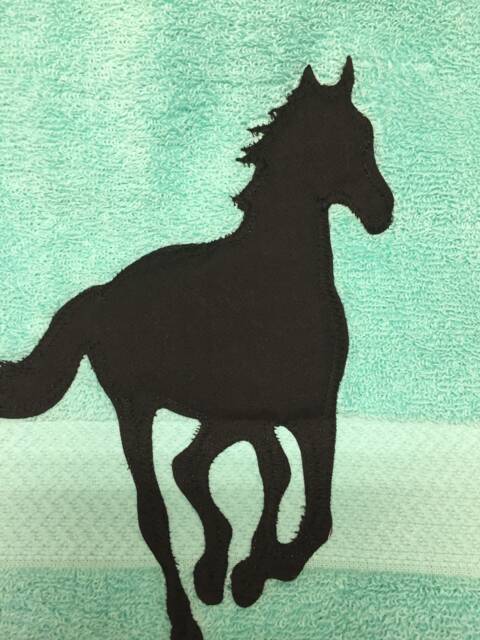 Horse Silhouette Appliqued Bath Towel, Personalized Equestrian Gift - image 1