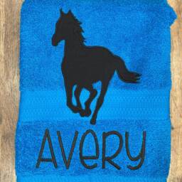 Horse Silhouette Appliqued Bath Towel, Personalized Equestrian Gift - thumbnail 2
