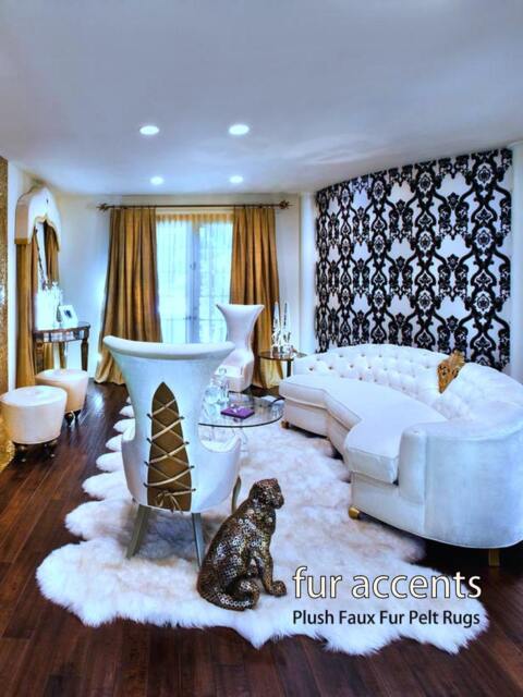 White Faux Fur Sheepskin Rug, Shaggy Accent Pelt 60x120