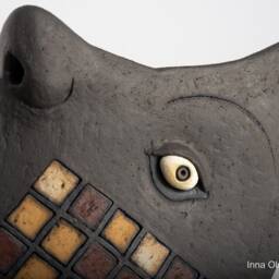 Black Moon Ceramic Art Object, Face Sculpture By Inna Olshansky - thumbnail 4