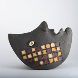 Black Moon Ceramic Art Object, Face Sculpture By Inna Olshansky - thumbnail 3