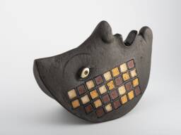 Black Moon Ceramic Art Object, Face Sculpture By Inna Olshansky