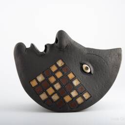Black Moon Ceramic Art Object, Face Sculpture By Inna Olshansky - thumbnail 2