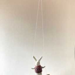 Gray Bunny On Swing, Needle Felted Animal, Nursery Decor, Baby Crib Mobile, Soft Bunny Toy - thumbnail 2